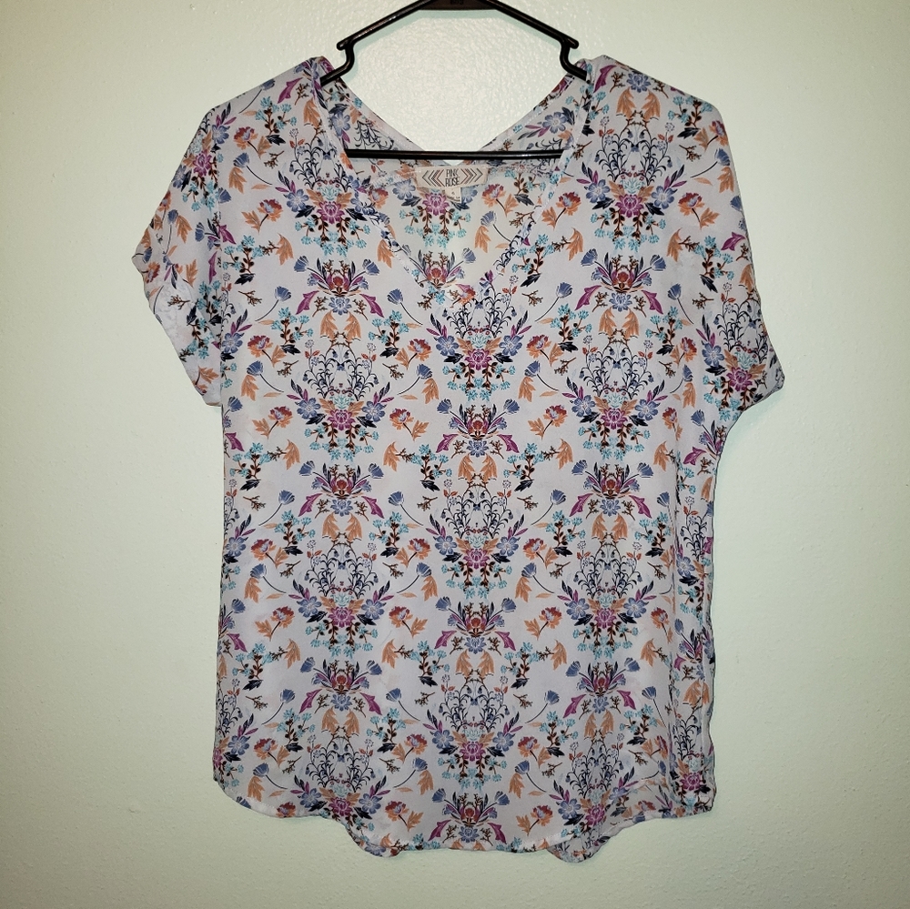 Womans V-neck Flowery Blouse